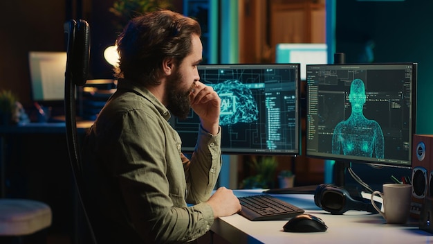 man inserting disk into pc containing software turning ai into sentient being