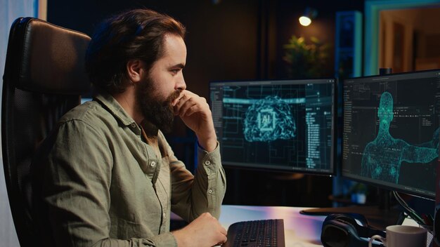 Man inserting disk into PC containing software turning AI into sentient being