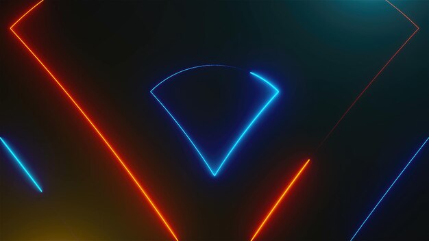 Many neon triangles in space abstract computer generated backdrop 3D render