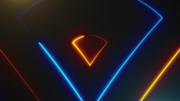 Many neon triangles in space abstract computer generated backdrop 3D render