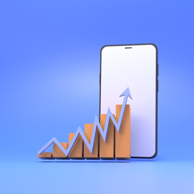 Marketing graph analysis and telephone Business theme 3d model and minimal concept 3d rendering