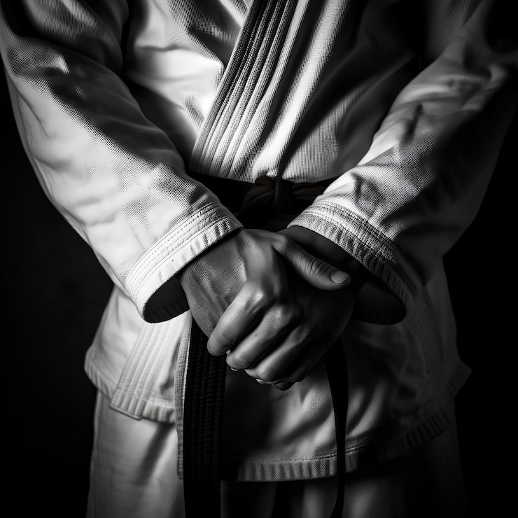 Foto martial arts mastery black belt in judo on a black background generative ai