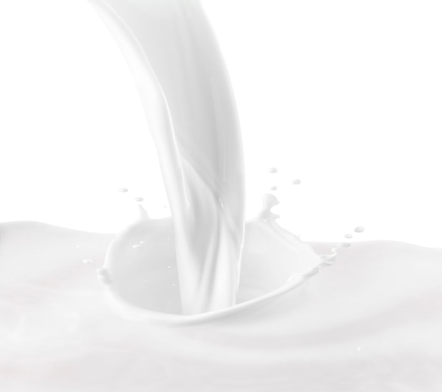 Melk som spruter på en hvit bakgrunn