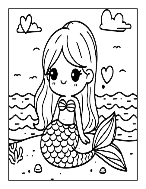 Mermaid coloring page for children ai generated