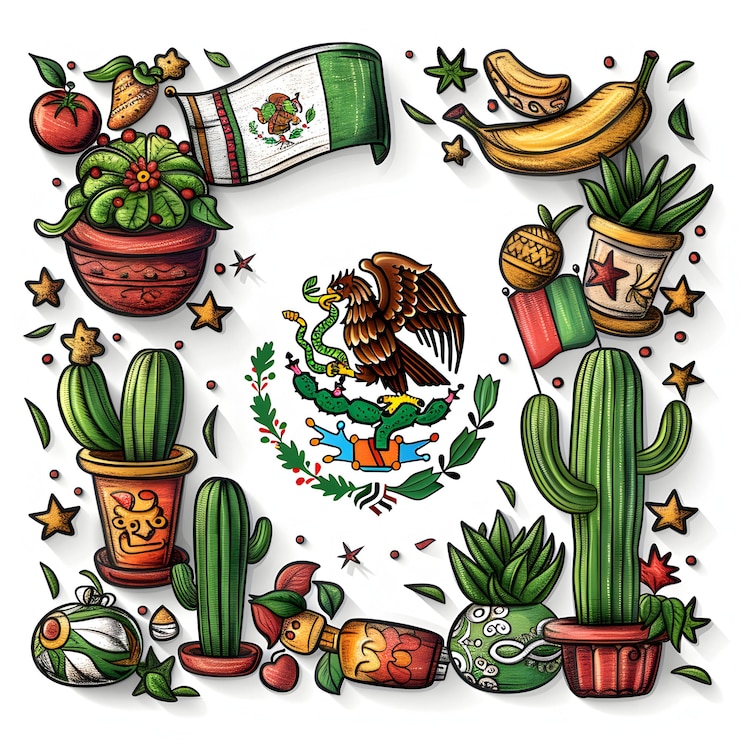Foto mexican folk art and flag concept traditional 3d flat icons celebrating cultural richness and indep