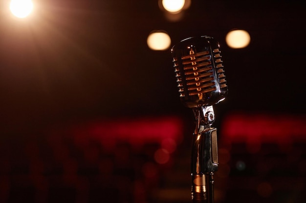 Microphone on stage with spotlight