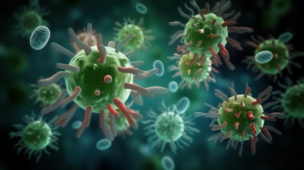 Microscopic germs and pathogens 3d render