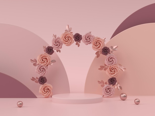 minimal scene with podium and pink pastel background. 3d render