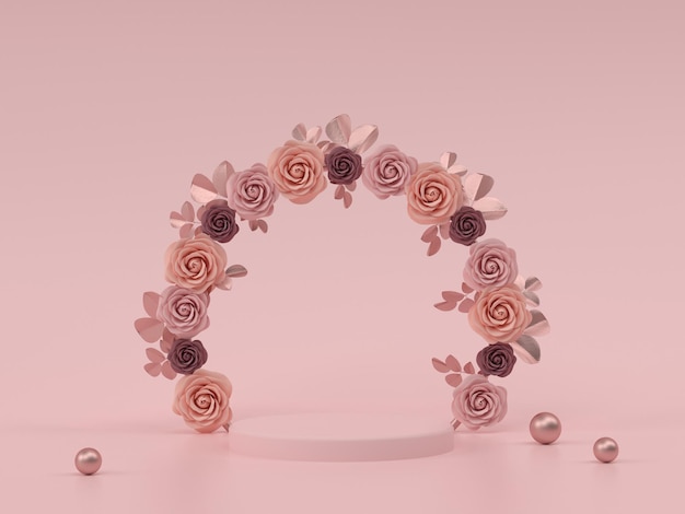minimal scene with podium and pink pastel background. 3d render