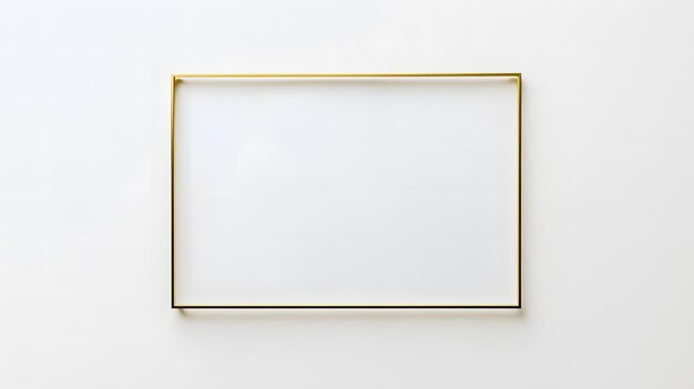 Minimalist composition featuring a blank rectangular gold frame centered on a white background