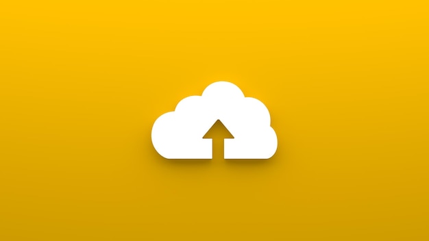 Minimalistic icon for uploading to the cloud cloud storage 3d rendering of a flat icon on a yellow