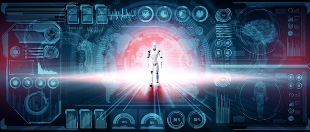 mlb d rendering robot humanoid analyzing big data using ai thinking