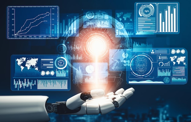 mlp futuristic ai thinking of droid robot artificial intelligence concept