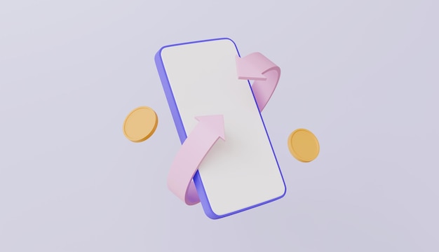 mobile phone with arrow and golden coins online banking money payments and transfers