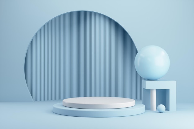 mock up podium display for product presentation blue abstract background 3d scene render