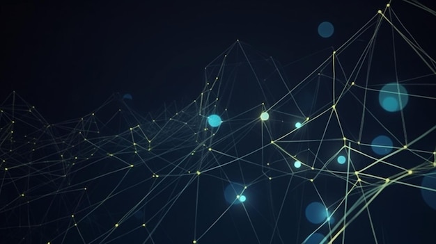 modern abstract network science connection technology gold line premium dot and graphic design on hi tech future blue background network