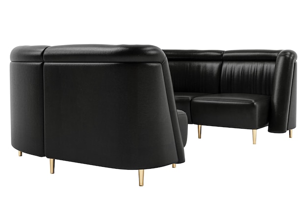 Modern Black leather corner round sofa isolated on white background Furniture collection