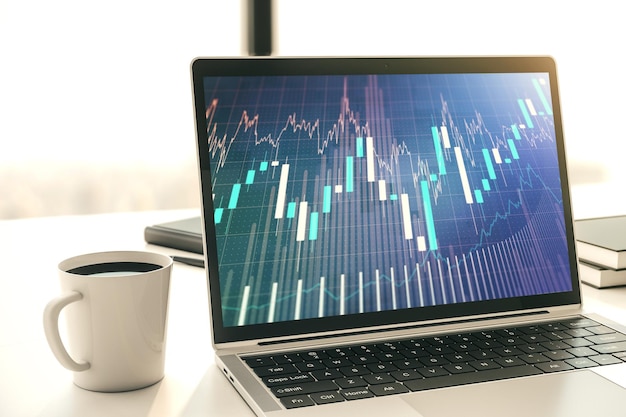 Modern computer screen with abstract financial diagram banking and accounting concept 3D Rendering