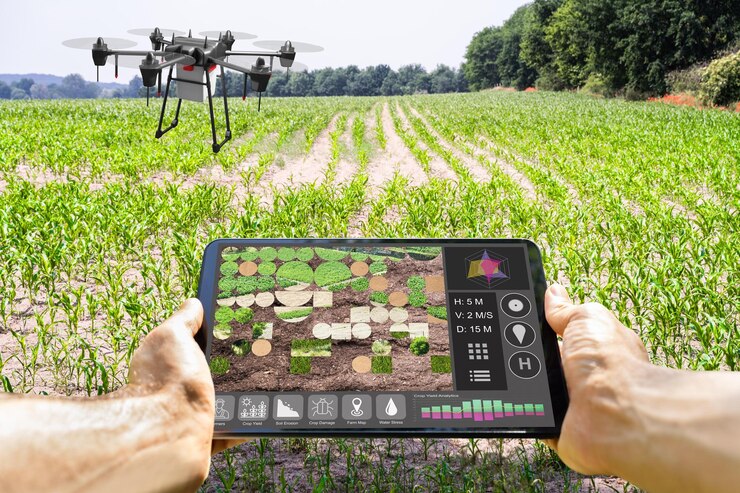 Foto modern smart farming agriculture technology at farm