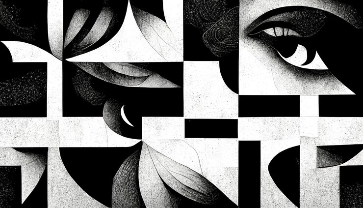 Foto moderne abstrakte dynamiske former svart og hvit bakgrunn med kornete papirtekstur digital kunst
