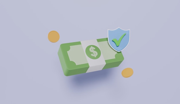 Money protection shield Coins banknotes online payment protection financial saving insurance