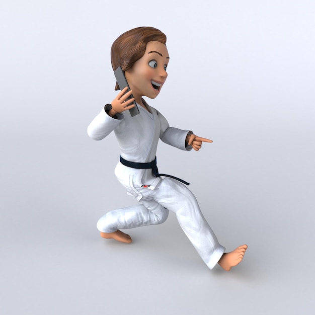 Morsom 3D-tegneserieillustrasjon av karatejente