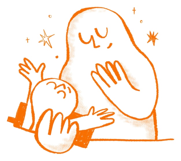 Mother hugging kid png sticker family doodle transparent background