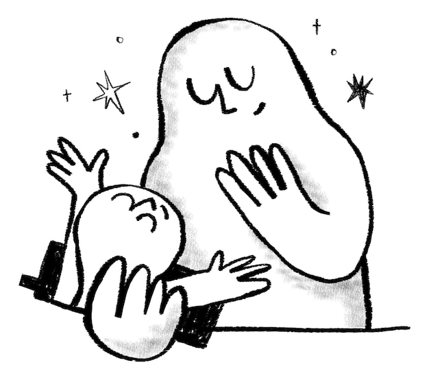 Mother hugging kid png sticker family doodle transparent background
