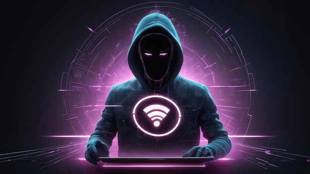 Mysterious Hacker with Pulsing Signals and Transparent Effect