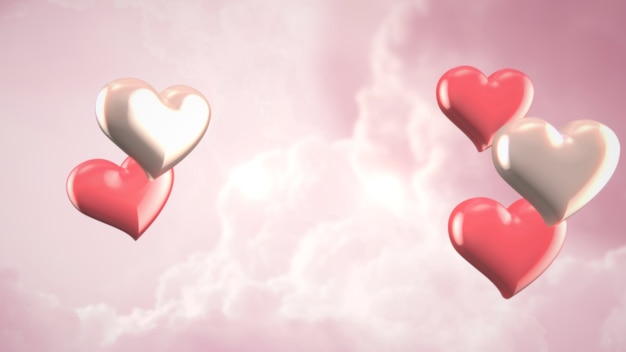 Nærbilde av romantisk hjerte på Valentinsdag skinnende bakgrunn. Luksuriøs og elegant 3D-illustrasjon for høytiden