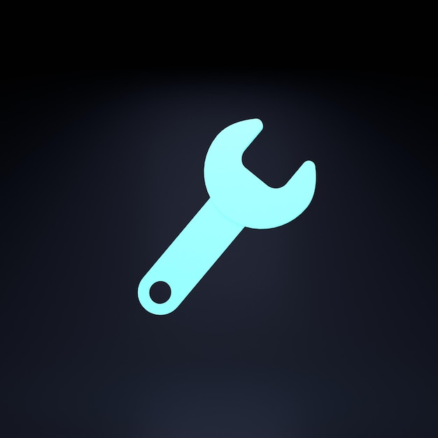 Neon wrench icon 3D render illustration