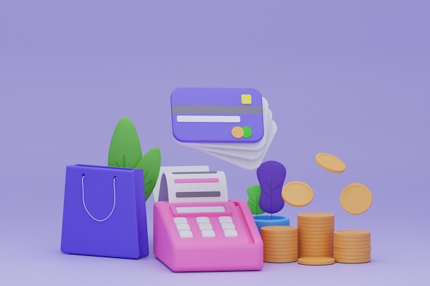 Nettshopping betalingskredittkort 3D-rendering