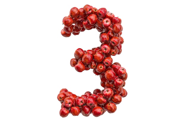 number 3 from red apples 3d rendering