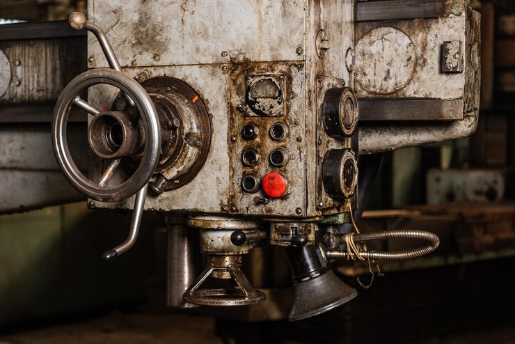 Foto old equipment machines tools in an abandoned mechanical factory