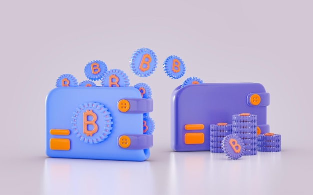 online cryptocurrency bitcoin wallet icon background 3d render concept for landing page mobile app