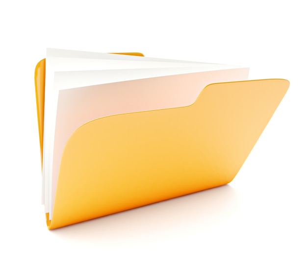Open yellow folder 3d icon isolated on white