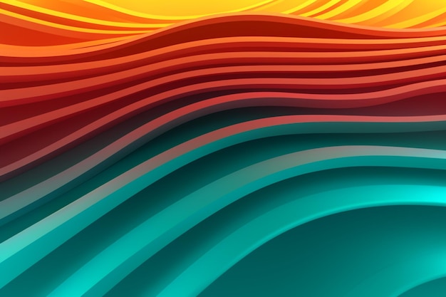 Orange and blue waves background with a sun in the background