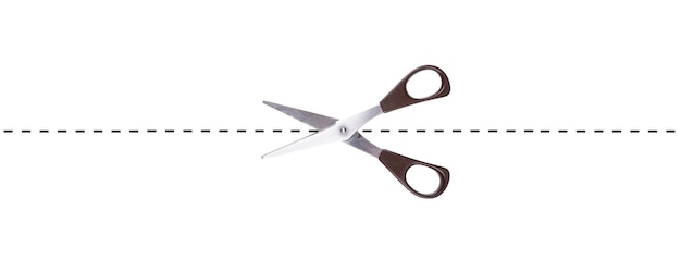 Paper scissors cutting along broken line