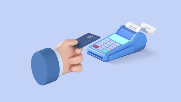 Payment process using the pos terminal 3d render