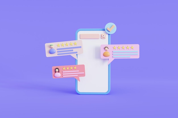 phone with review rating reviews stars with good and bad rates and text 3d illustration