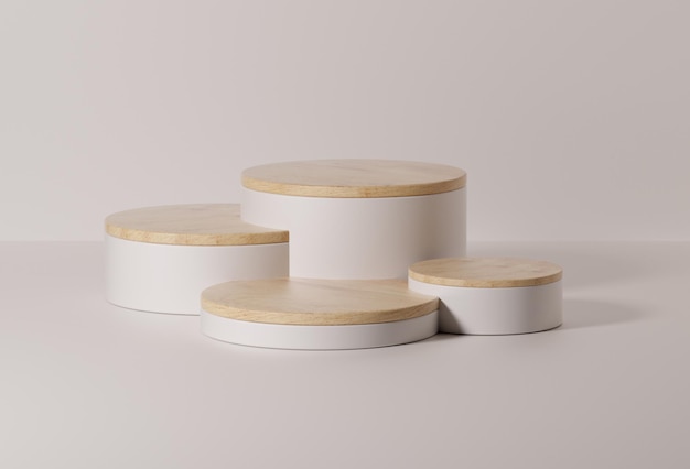 photo 3d podium with wooden element in white background