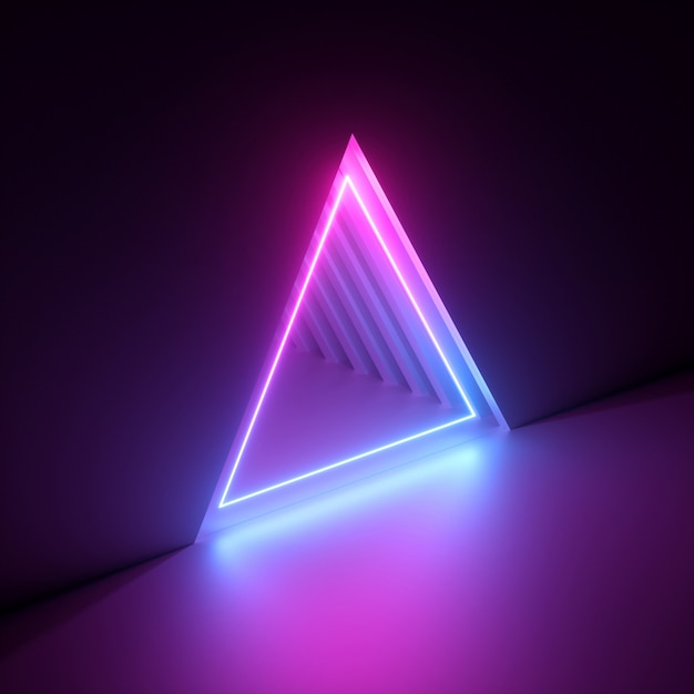 Pink blue violet light of ultraviolet triangular hole in the wall