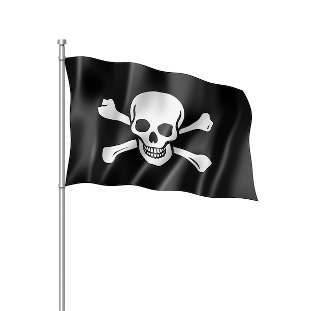 pirate flag, jolly roger, three dimensional render, isolated on white