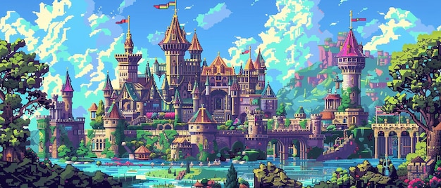 Pixel Art Majestetisk Fantasislott