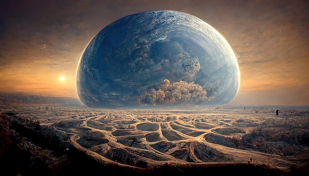 planet earth-type, exo-planet in outer space, alien planet in far space. fantasy landscape, galaxy.
