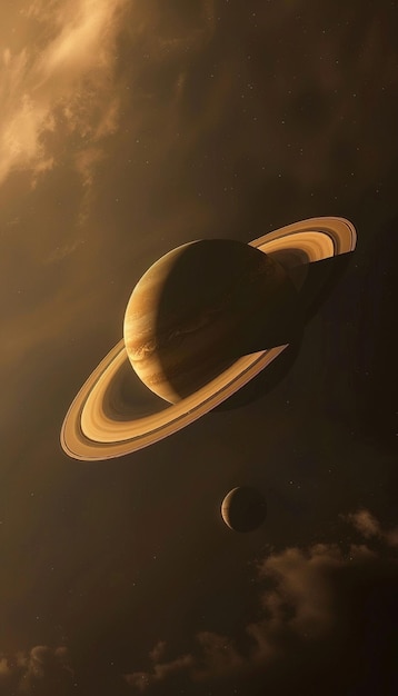 planet with rings in the sky