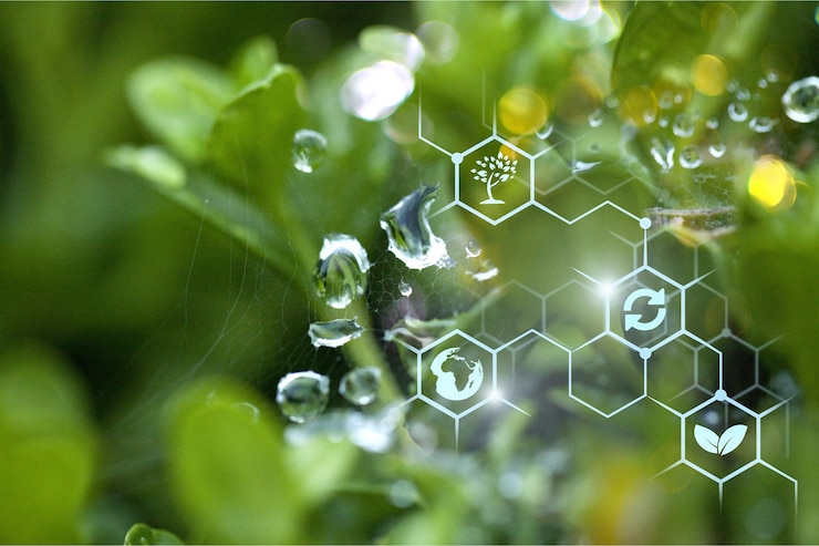 Foto plants background with biochemistry structure.            - image