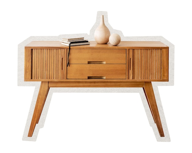 PNG wooden sideboard sticker with white border transparent background