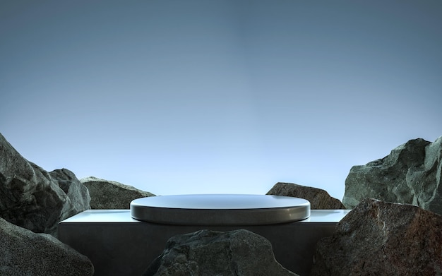 podium for display product with stone shape background 3d rendering