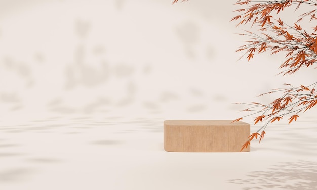 podium with colorful pastel background and tree or leaf stand or podium pedestal on advertising display with blank backdrops 3d rendering